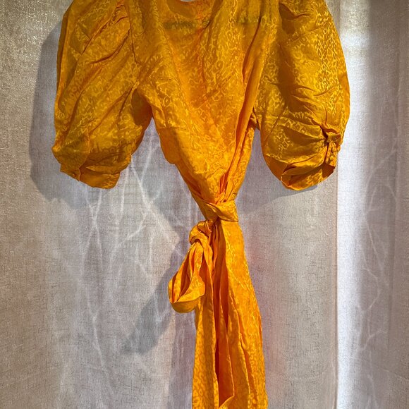 Ronny Kobo Anna Mini Wrap Dress Leopard Jacquard Marigold - Size Small - Picture 2 of 4